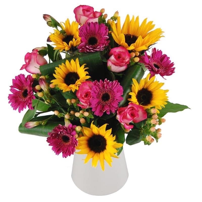 Sunny Smiles Fresh Flower Bouquet | Sunflowers and Roses Hand Tied by ...