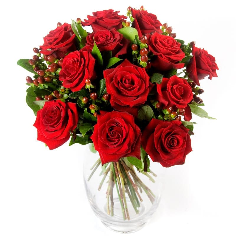 Twelve Red Roses Fresh Flower Bouquet Hand Tied Collection Of 12 Red Roses With Free Next Day