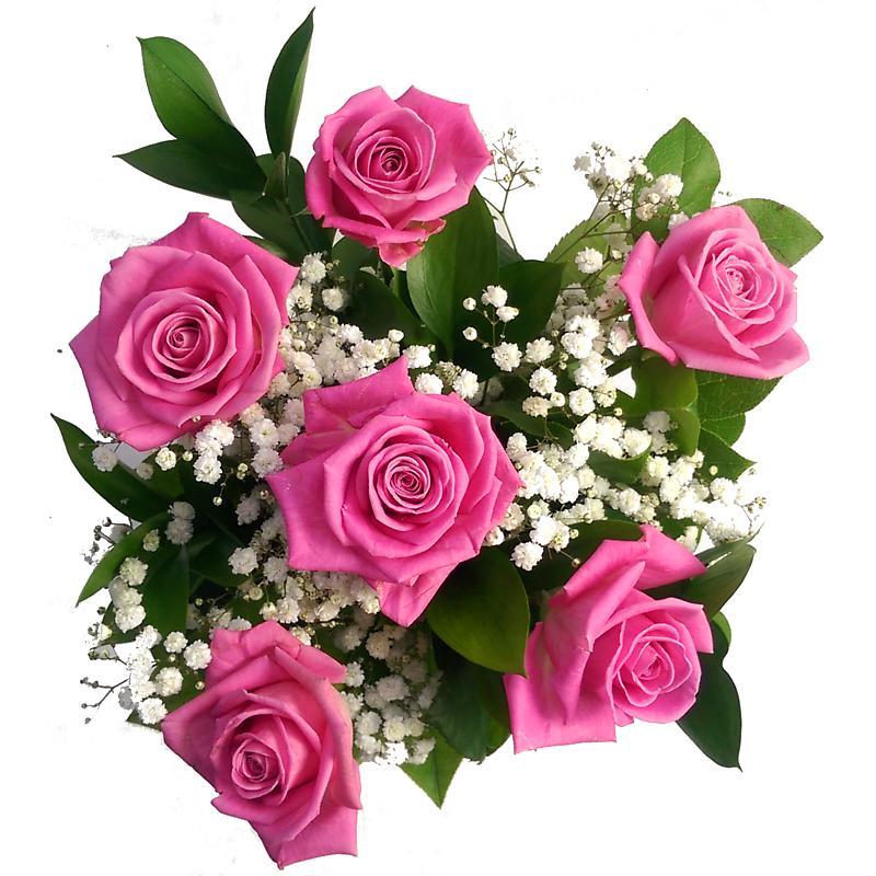 6 Pink Roses Fresh Flower Bouquet | Lovely Arrangement of 6 Pink Rose ...