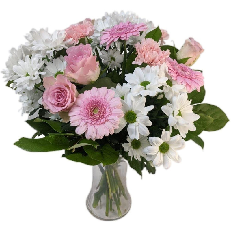 Precious Pink u0026 White Bouquet Fresh Flower Bouquet | Pink Roses u0026  Chrysnathemums Hand Arranged and Delivered Next Day